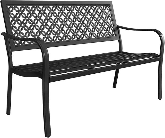 Grand patio 50" Outdoor Bench Garden Bench with Armrests Bench for Outdoors Lawn Yard Porch Black by GreenHaven Gardens