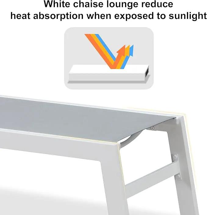 PURPLE LEAF Lounge Chair Outdoor Set of 4 White Aluminum Lounge Chairs with Wheels and Table Outdoor Chaise Lounge for Patio Pool Yard, Bluish-Gray by GreenHaven Gardens