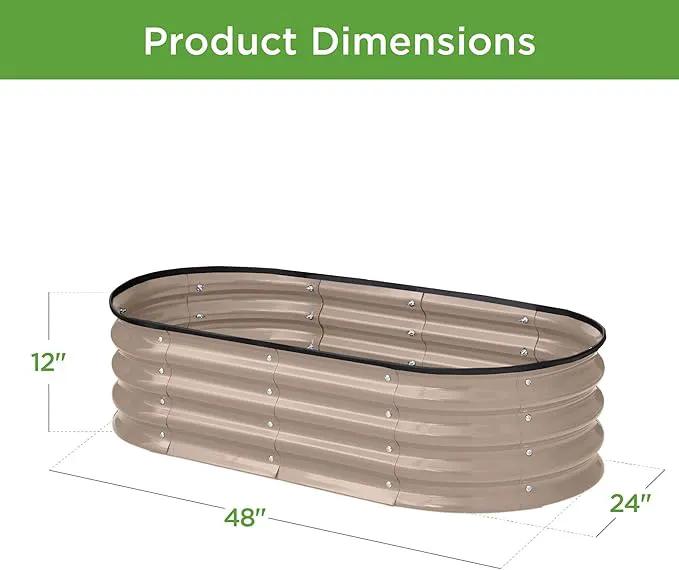 Best Choice Products 4x2x1ft Outdoor Metal Raised Garden Bed, Oval Deep Root Planter Box for Vegetables, Flowers, Herbs, and Succulents w/ 51 Gallon Capacity, Rubber Edge Guard - Taupe by GreenHaven Gardens