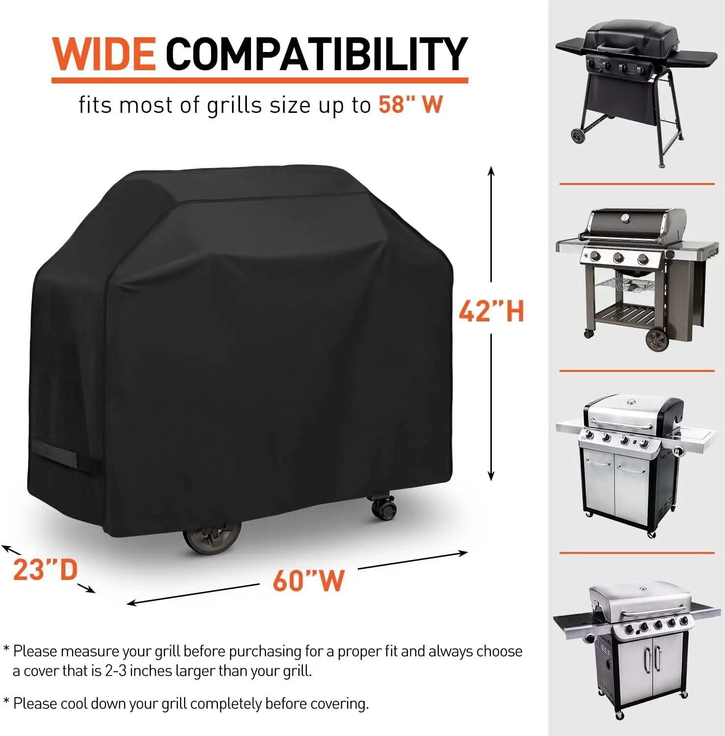 60 Inch Heavy Duty Waterproof BBQ Cover, Fade Resistant Gas Grill Cover, Durable Outdoor Barbecue Protector Compatible for Weber, Char Broil, Nexgrill, Napoleon and More Grills by GreenHaven Gardens