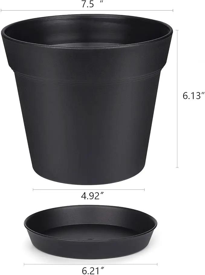 Homenote Pots for Plants, 8 Pcs 7.5 Inch Plastic Planters with Multiple Drainage Holes and Tray - Plant Pots for All Home Garden Flowers Succulents, Matte Black by GreenHaven Gardens