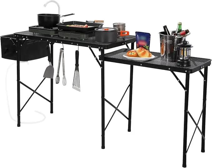 REDCAMP Portable Grill Table with Sink for Outside, Lightweight Aluminum Frame Folding Grill Stand Table with Adjustable Height for Camping Picnic Cooking BBQ, 36 x 20 x 31 in, Black by GreenHaven Gardens