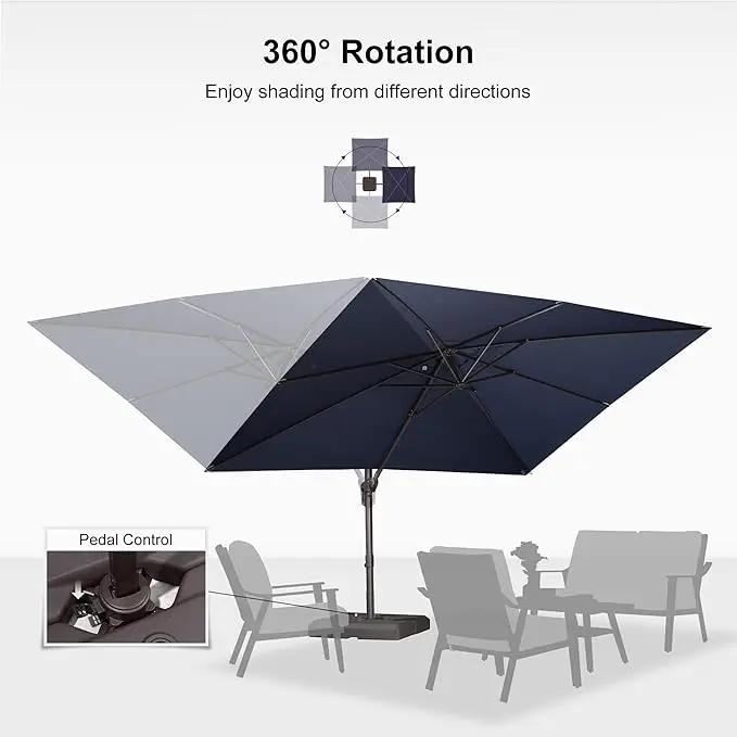 PURPLE LEAF 9' X 11.5' Rectangle Cantilever Umbrella Patio Umbrella Outdoor Aluminum Offset Hanging Umbrella with 360-degree Rotation for Pool Garden Backyard Deck, Navy Blue by GreenHaven Gardens