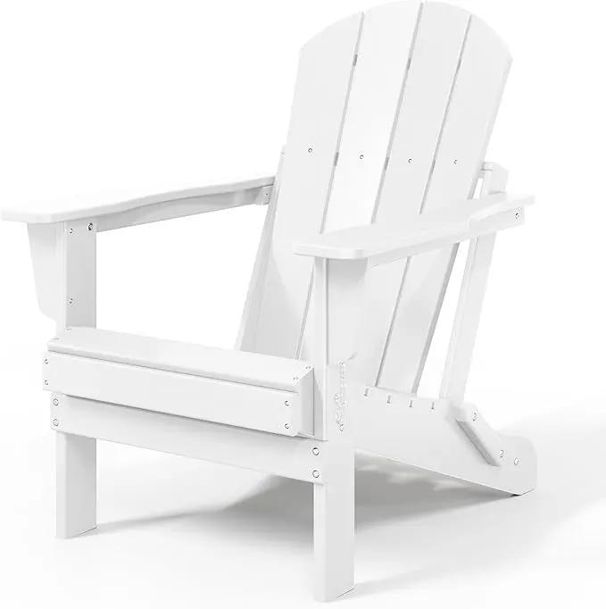 Westin Outdoors Laguna WO Outdoor Adirondack Folding Patio Chairs 8 PCS Set Retro Beach Aesthetic for Backyard, Lawn, Patio, Deck, Garden, Weather Resistant Polyethylene Plastic Lounger (White) by GreenHaven Gardens