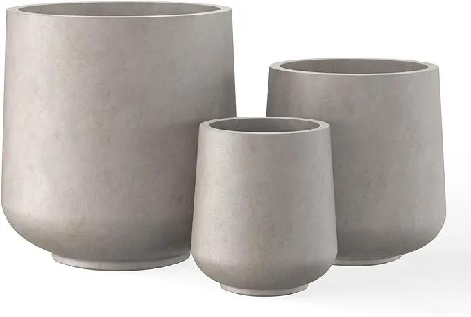 Kante 15.3"+11.6"+8.2" Dia Round Concrete Planter, Large Outdoor Indoor Planter Pots Containers with Drainage Holes and Rubber Plug for Home Garden Patio, Buff Concrete by GreenHaven Gardens