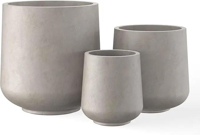 Kante 15.3"+11.6"+8.2" Dia Round Concrete Planter, Large Outdoor Indoor Planter Pots Containers with Drainage Holes and Rubber Plug for Home Garden Patio, Weathered Concrete by GreenHaven Gardens