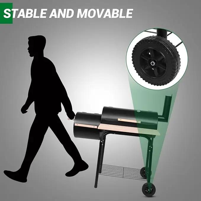 Outvita BBQ Charcoal Grill, Outdoor Patio Barbecue Cooker with Offset Smoker, Wheels and Tray for Balcony Picnics, Party and Camping by GreenHaven Gardens