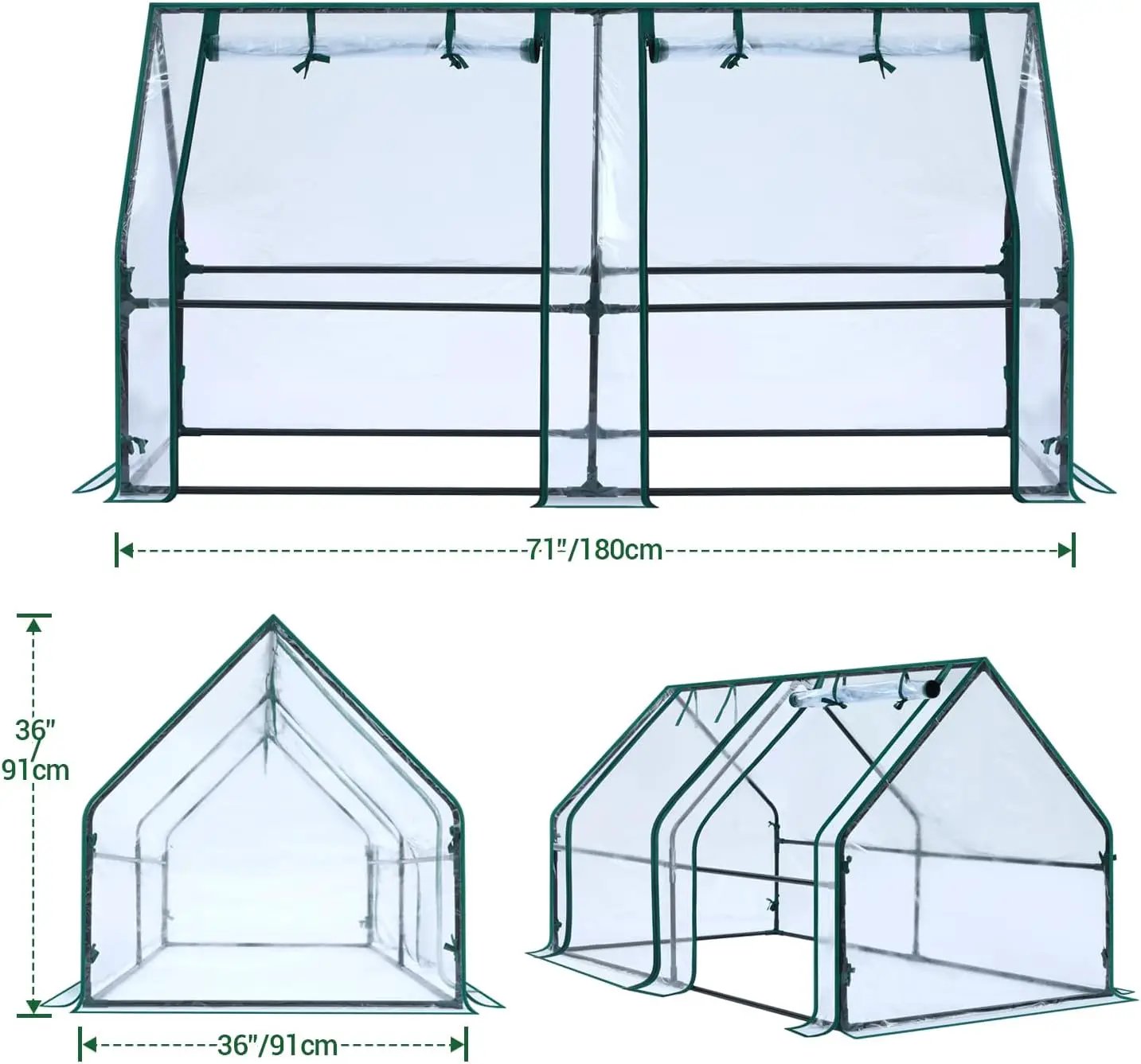Ohuhu Portable Mini Greenhouse, 71"x36"x36" Greenhouses for Outdoors with Dual Large Zipper Doors & Ground Stakes, Waterproof & UV Protected Plastic Green House for Outside Garden Patio Transparent by GreenHaven Gardens