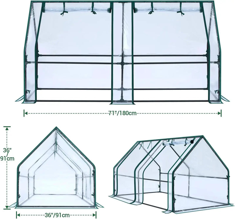 Ohuhu Portable Mini Greenhouse, 71"x36"x36" Greenhouses for Outdoors with Dual Large Zipper Doors & Ground Stakes, Waterproof & UV Protected Plastic Green House for Outside Garden Patio Transparent by GreenHaven Gardens