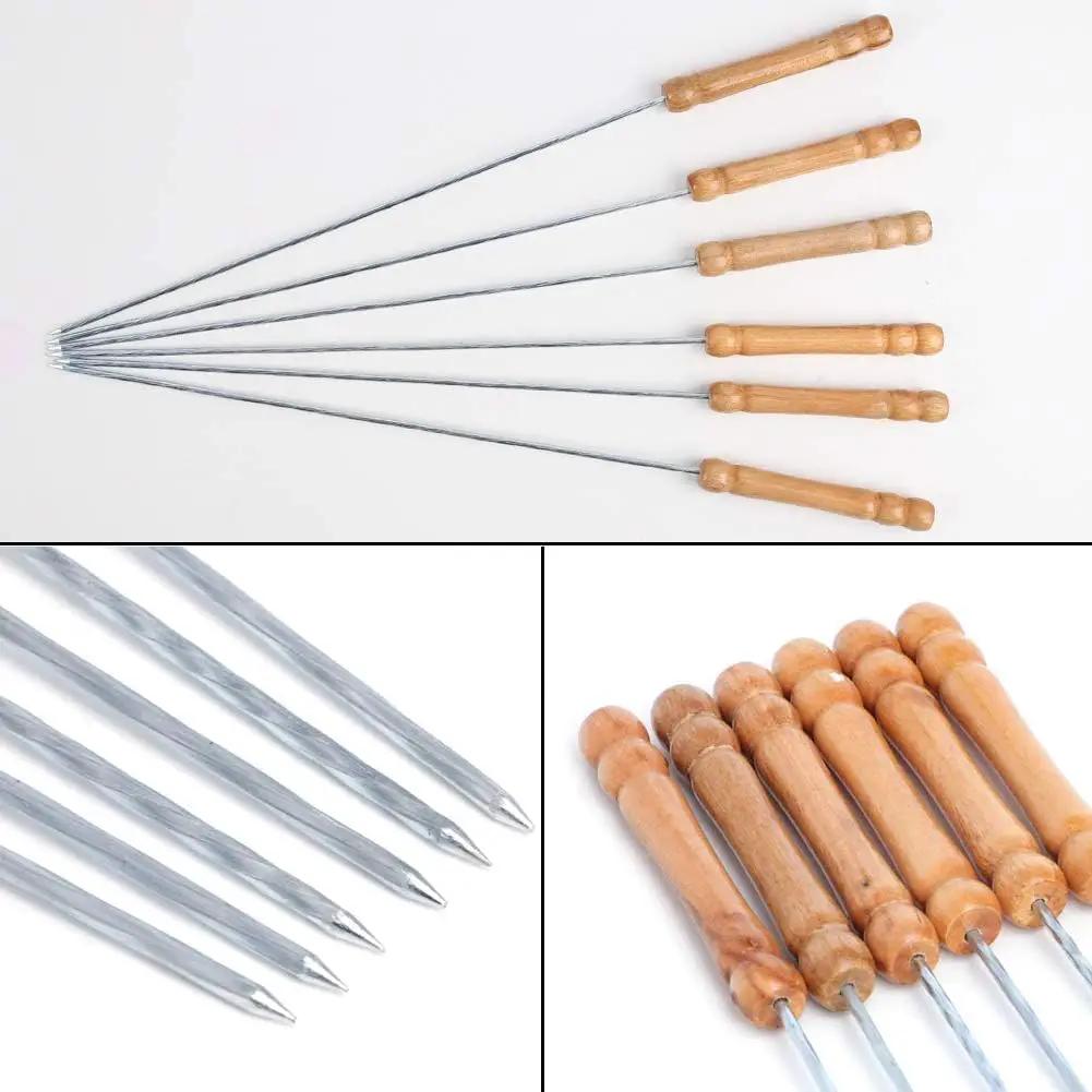 HAKSEN 12 PCS Barbecue Skewers with Wood Handle Marshmallow Roasting Sticks Meat Hot Dog Fork Best for BBQ Camping Cookware Campfire Grill Cooking, Stainless Steel,11.7 Inches(Including Handle) by GreenHaven Gardens