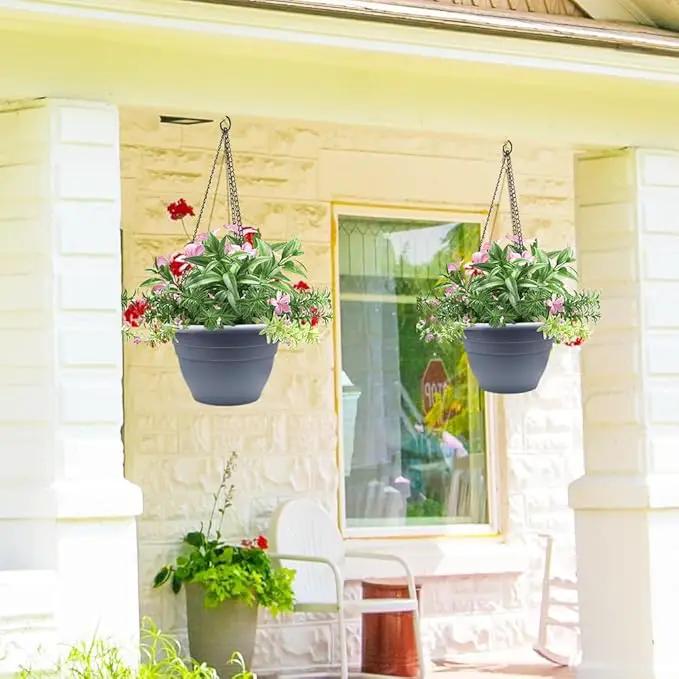 Plant Pots Set of 5, 10 Inch Round Flower Pots, Thickened Plant Planters with Drainage Holes, Garden Pots for Indoor Outdoor (Dark Gray) by GreenHaven Gardens