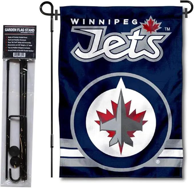 Winnipeg Jets Garden Flag with Pole Stand Holder by GreenHaven Gardens