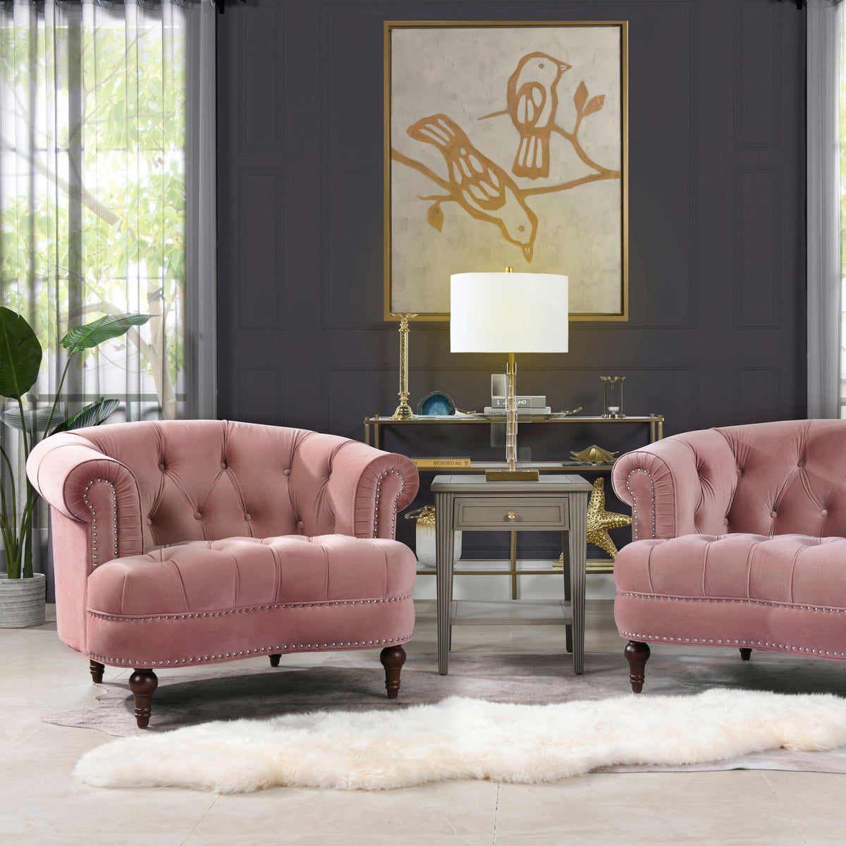 Victorian Tufted Upholstered Accent Chair with Nailhead Trim - Dark Red, Blue, or Pink, photo 4 of 37