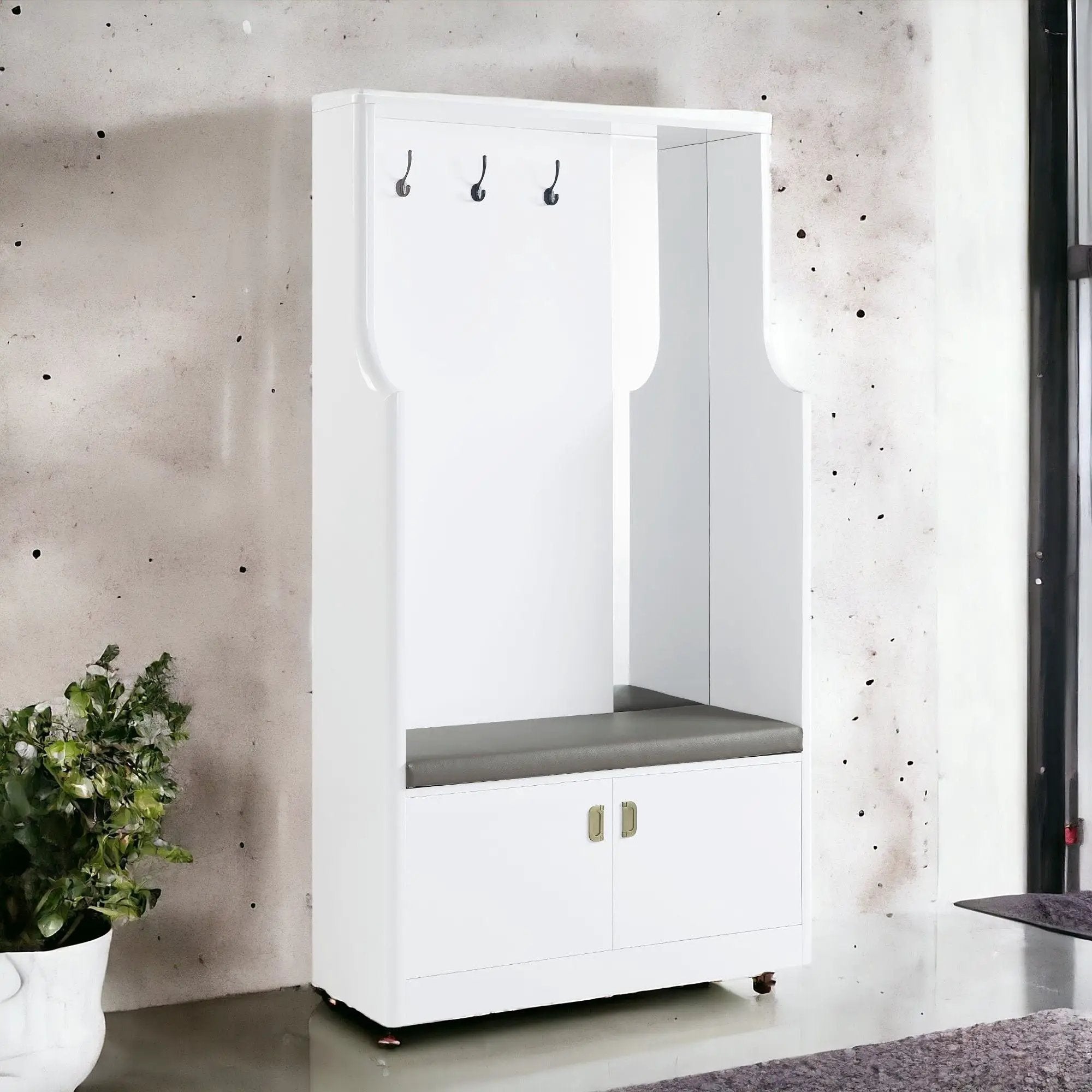 Buck II - High Gloss Hall Tree - White by Unique Piece Furniture
