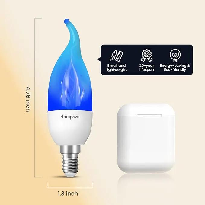 Hompavo 【Upgraded LED Flame Light Bulbs, 3 Modes Flickering Light Bulbs, E12 Chandelier Base Candle Fire Light Bulb for Halloween Christmas Party Porch Indoor & Outdoor Home Decoration, Blue 6 Pack by GreenHaven Gardens