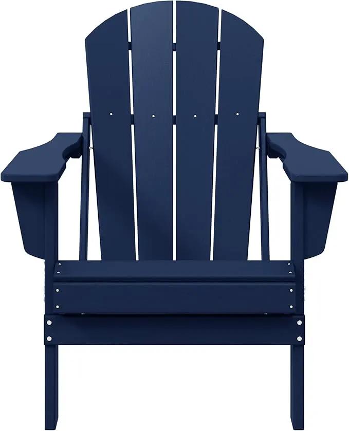 WO Home Furniture Adirondack Chairs Table Set of 3 PCS Outdoor Folding Chairs Side End Table Weather/UV Resistant for Lawn, Garden, Bon Fire, Balcony (Navy Blue) by GreenHaven Gardens