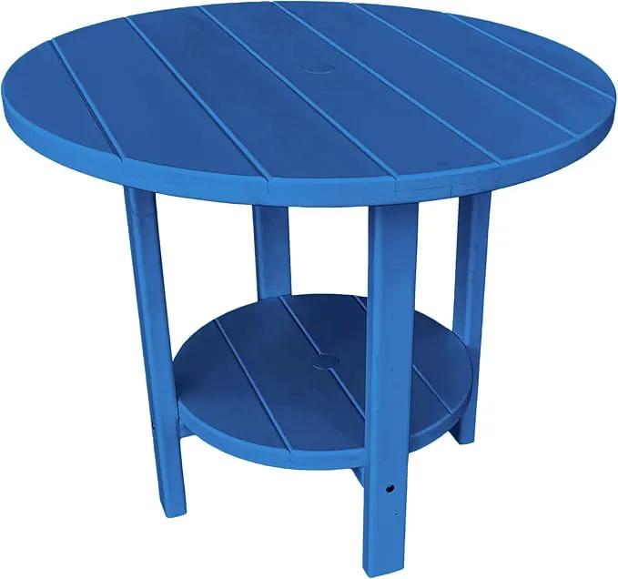Phat Tommy Round Poly Resin Outdoor Patio Dining Table, All Weather Poly Patio Outdoor Furniture, Blue by GreenHaven Gardens