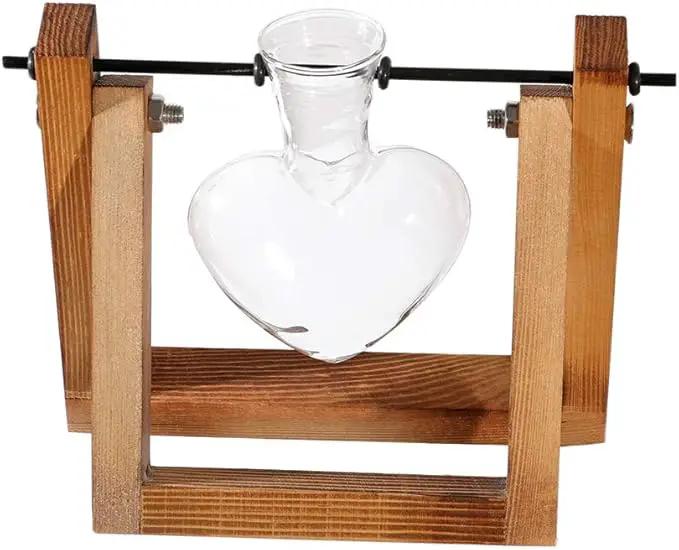 Kingbuy Terrarium with Wooden Stand, Desktop Propagation Station, Air Plant Holder, Metal Swivel Holder for Hydroponics, Home Garden, Wedding Decor - 1 Hearted Vase by GreenHaven Gardens