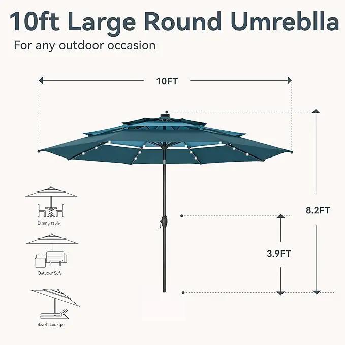 GREEN PARTY 10ft Outdoor Patio Umbrella, Auto-Tilt Market Table Umbrellas with Crank, 8 Sturdy Ribs & 1.5" Pole UV Protection for Garden Deck Backyard Pool by GreenHaven Gardens