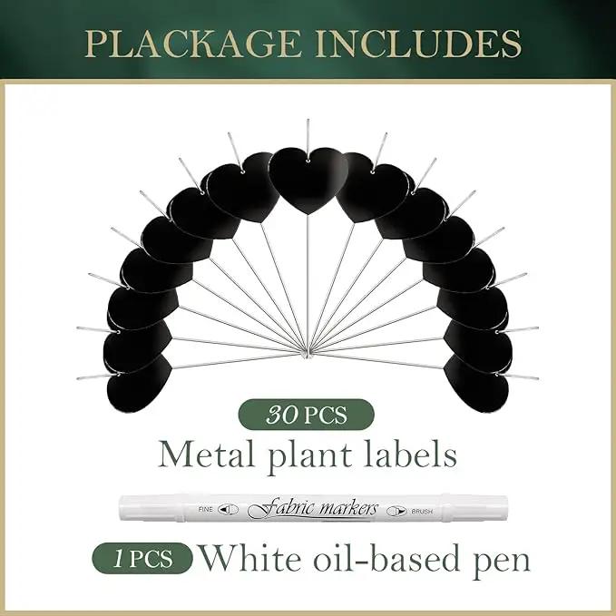 30-Pack Iron Metal Heart Shaped Garden Markers Weatherproof Metal Plant Labels Large Planting Seedling Stake Signs, for Seedlings Herbs Vegetable Greenhouse Gifts with White Marker Pen Labels by GreenHaven Gardens