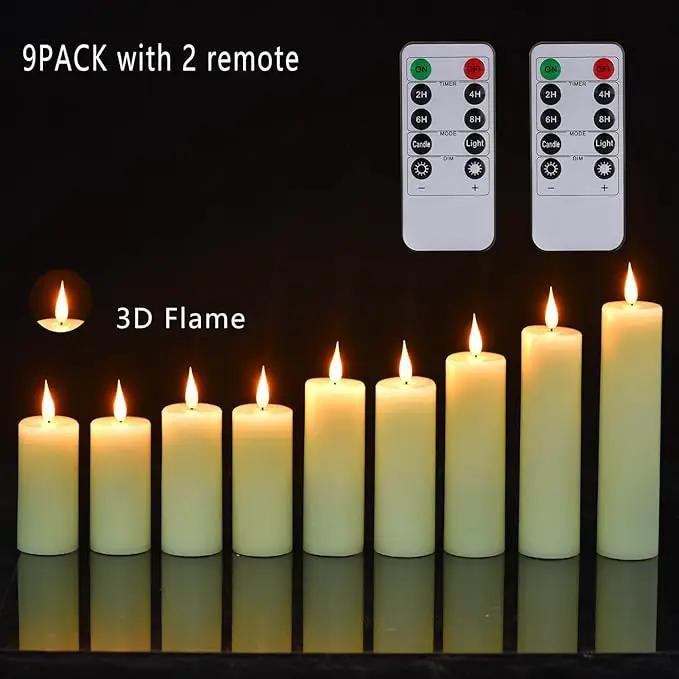 Flameless Flickering Battery Operated Candles 9PACK Real Wax Pillar LED Candles with 10-Key Remote Control and 24 Hours Timer for Wedding, Party, Home Decoration (Ivory) by GreenHaven Gardens