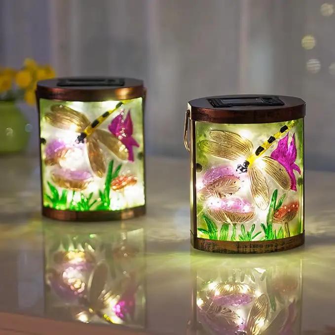 Starsoul 2 Pack Hanging Solar Lantern Outdoor Waterproof Glass Dragonfly Decorative Solar Lights for Outside Garden Yard Table Patio Decor by GreenHaven Gardens