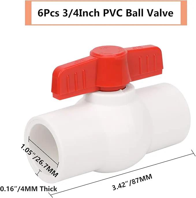 6Pcs 3/4" PVC Ball Valve Water Pipe Shut-off Valve Socket with Red T-Handle for Cold Water Supply lines, Irrigation Pipe fitting System(Socket x Socket), Schedule 40 by GreenHaven Gardens
