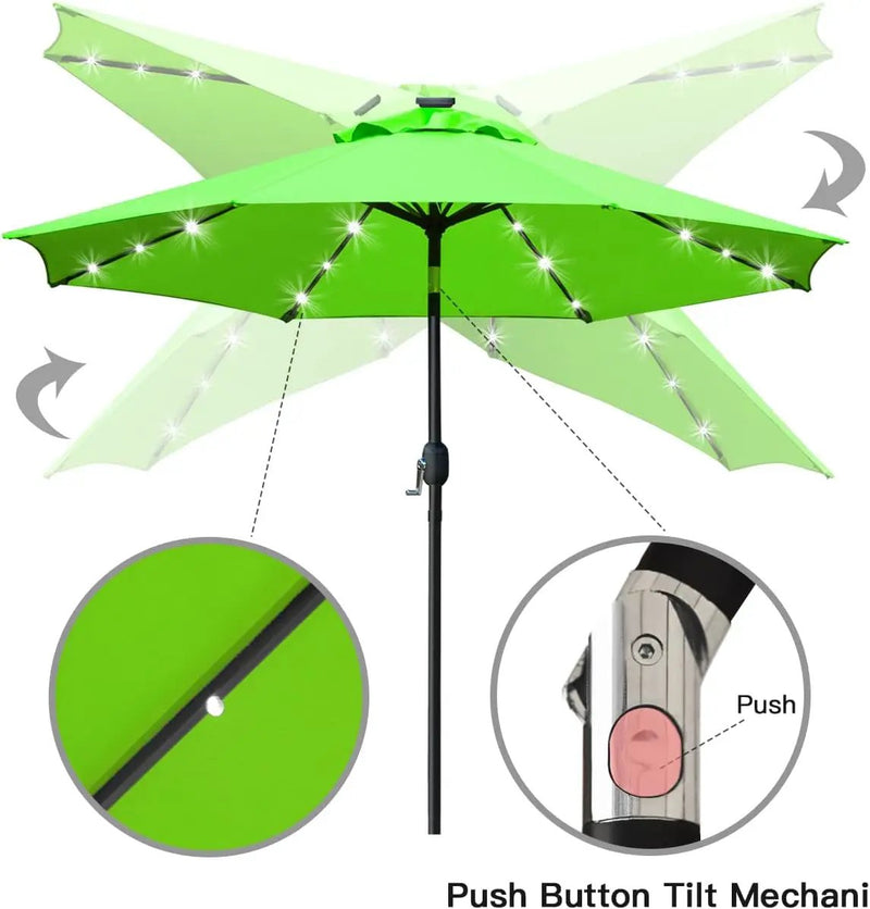 Sunnyglade 9' Solar LED Lighted Patio Umbrella with 8 Ribs/Tilt Adjustment and Crank Lift System (Grass Green) by GreenHaven Gardens