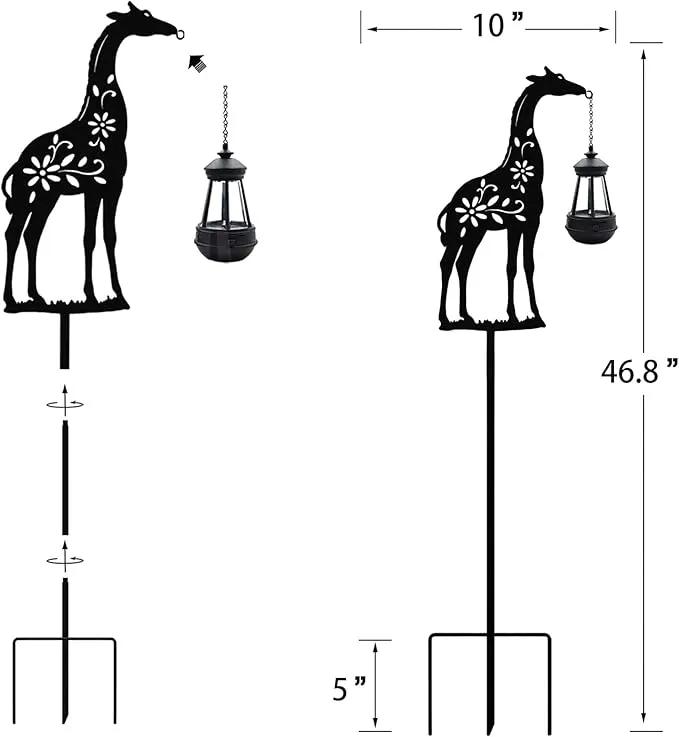 Solar Giraffe Garden Stakes Outdoor Solar Decor Metal Giraffe Holding Solar Lantern Decorative Garden Metal Animal Stakes Outdoor Giraffe Silhouette Stakes by GreenHaven Gardens