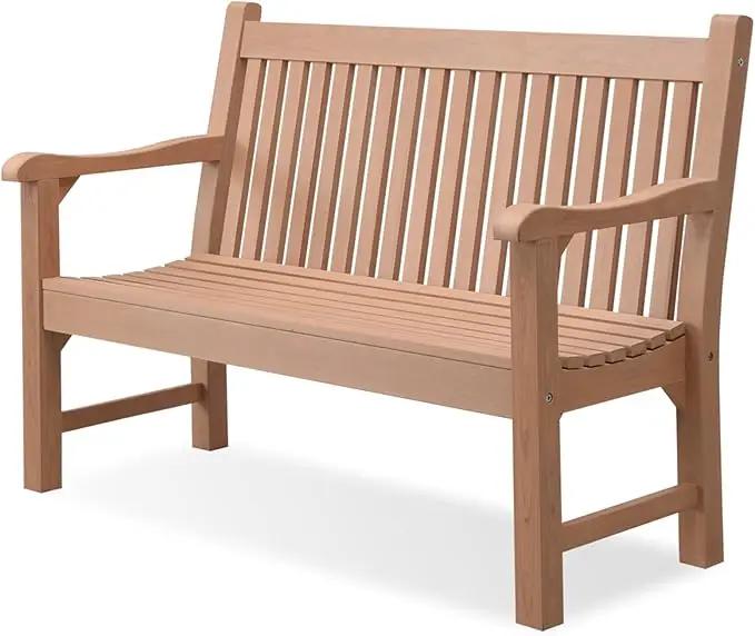 Psilvam 2-Person Poly Lumber Outdoor Bench with 700 Lbs Weight Capacity – Weatherproof Garden Seating for, Balcony Porch & Park, All-Weather Fade-Resistant Patio Furniture (Teak Color) by GreenHaven Gardens