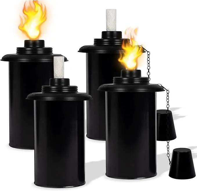 12oz Torch Replacement Canisters - 4 Pack Bamboo Torch Fuel Canister Torches Cans With Wicks and Covers, Refillable Metal Tabletop Lantern For Garden, Patio, Luau Party by GreenHaven Gardens