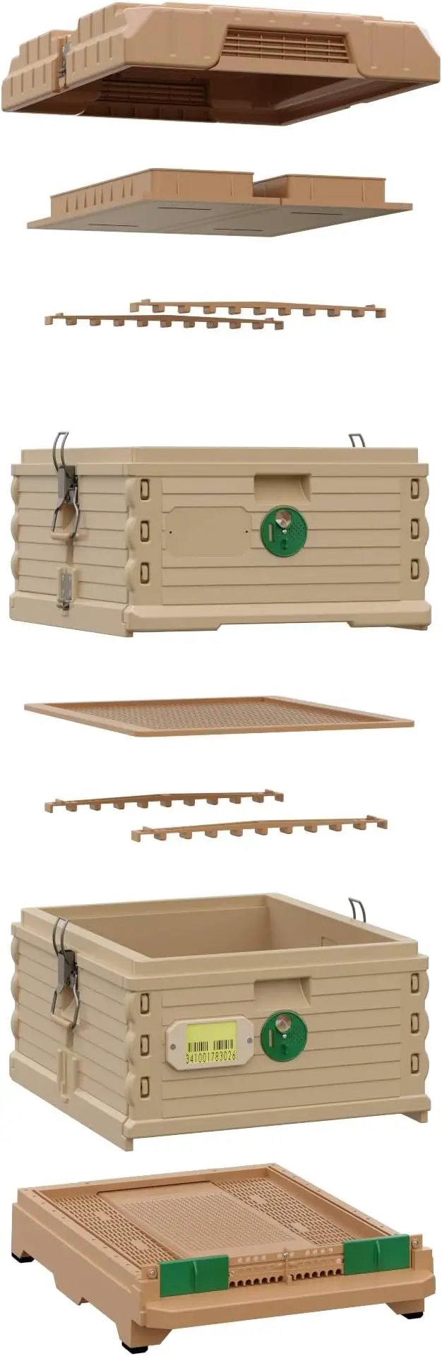 Ergo Insulated 10 Frame Bee Hive Set [NO Frames Included] (Double Deep, Tan Body Green Entrance) by GreenHaven Gardens