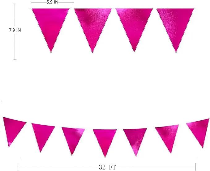 Hot Pink Party Decorations Triangle Pennant Banner Flag Rose Pink Metallic Fabric Bunting Garland for Birthday Bachelorette Wedding Bridal Shower Anniversary Flamingo Theme Party Supplies by GreenHaven Gardens
