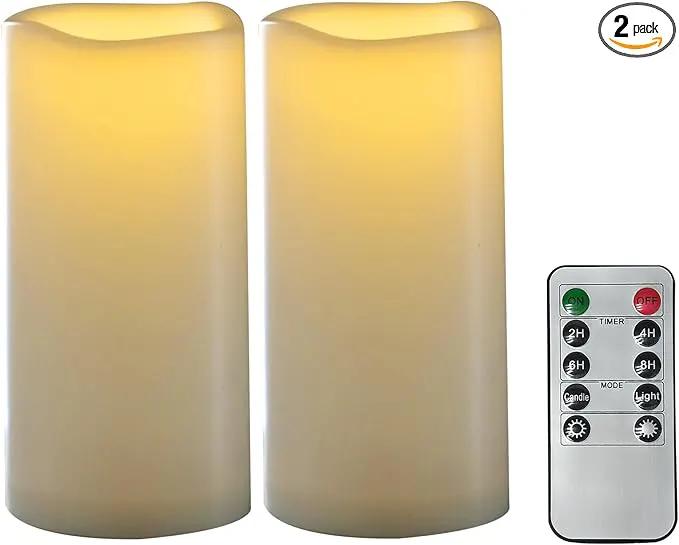 CANDLE CHOICE Waterproof Outdoor Battery Operated Flameless Candles with Remote Timer Plastic Flickering Fake Electric LED Pillars for Lantern Garden Wedding Christmas Decorations 3x6 Inches 2 PCS by GreenHaven Gardens