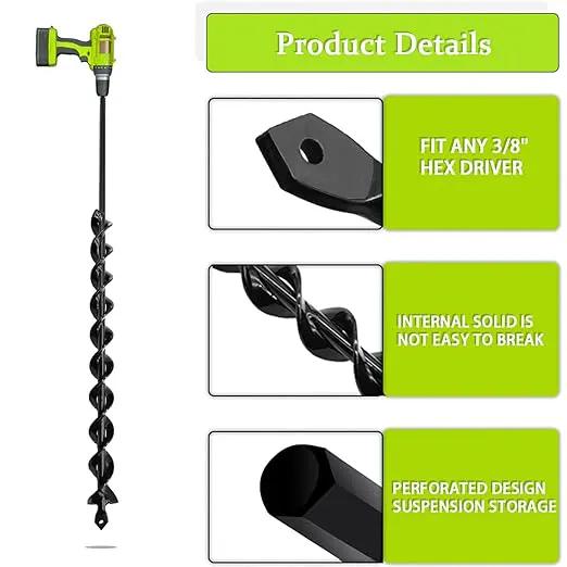 TCBWFY 24 Inch Auger Drill Bit for Planting - 1.2"x24" Long Handle Easy Planter Garden Auger - Bulb & Bedding Plant Augers - Post Hole Digger for 3/8”Hex Drive Drill by GreenHaven Gardens