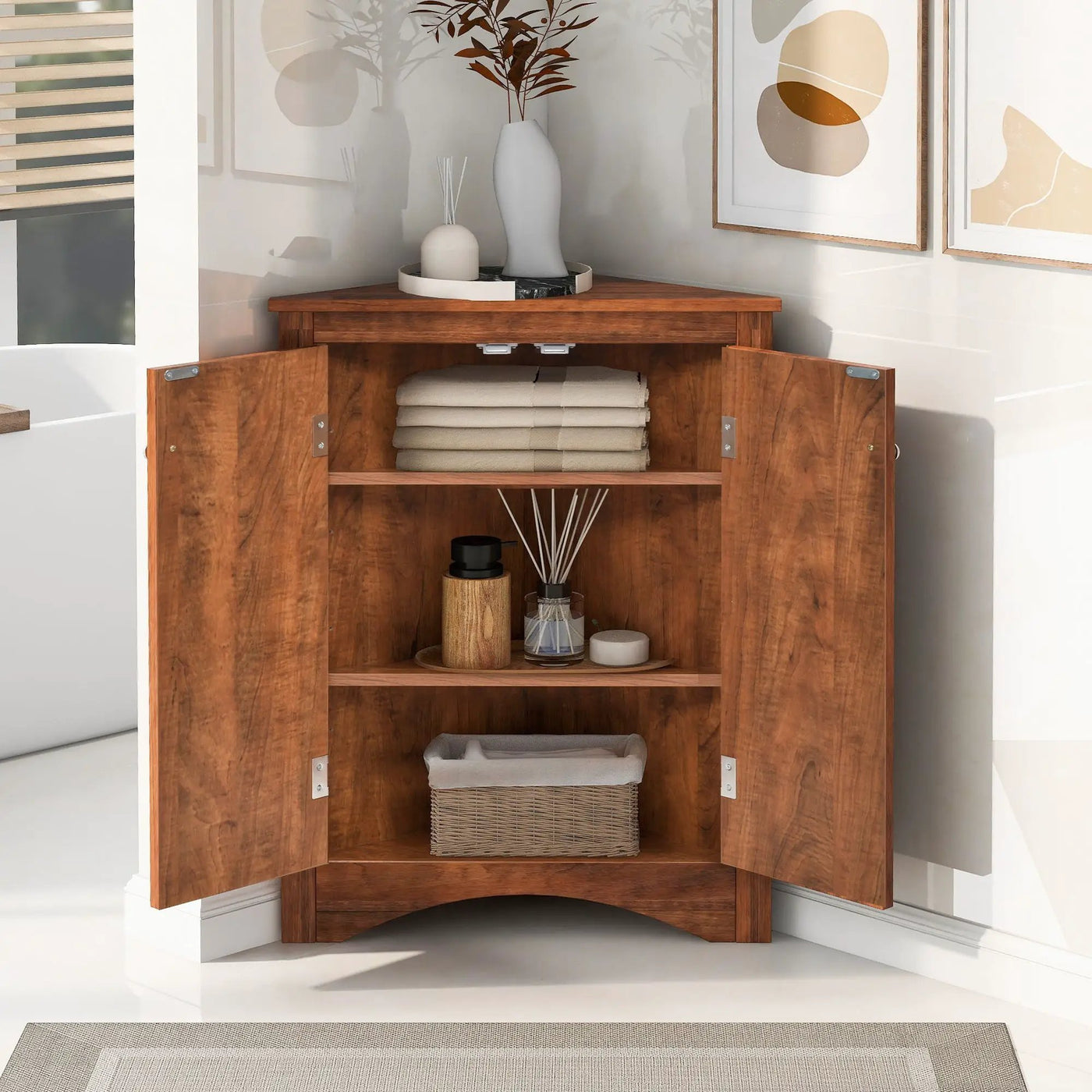 Triangle Bathroom Storage Cabinet With Adjustable Shelves, Freestanding Floor Cabinet For Home Kitchen by Unique Piece Furniture