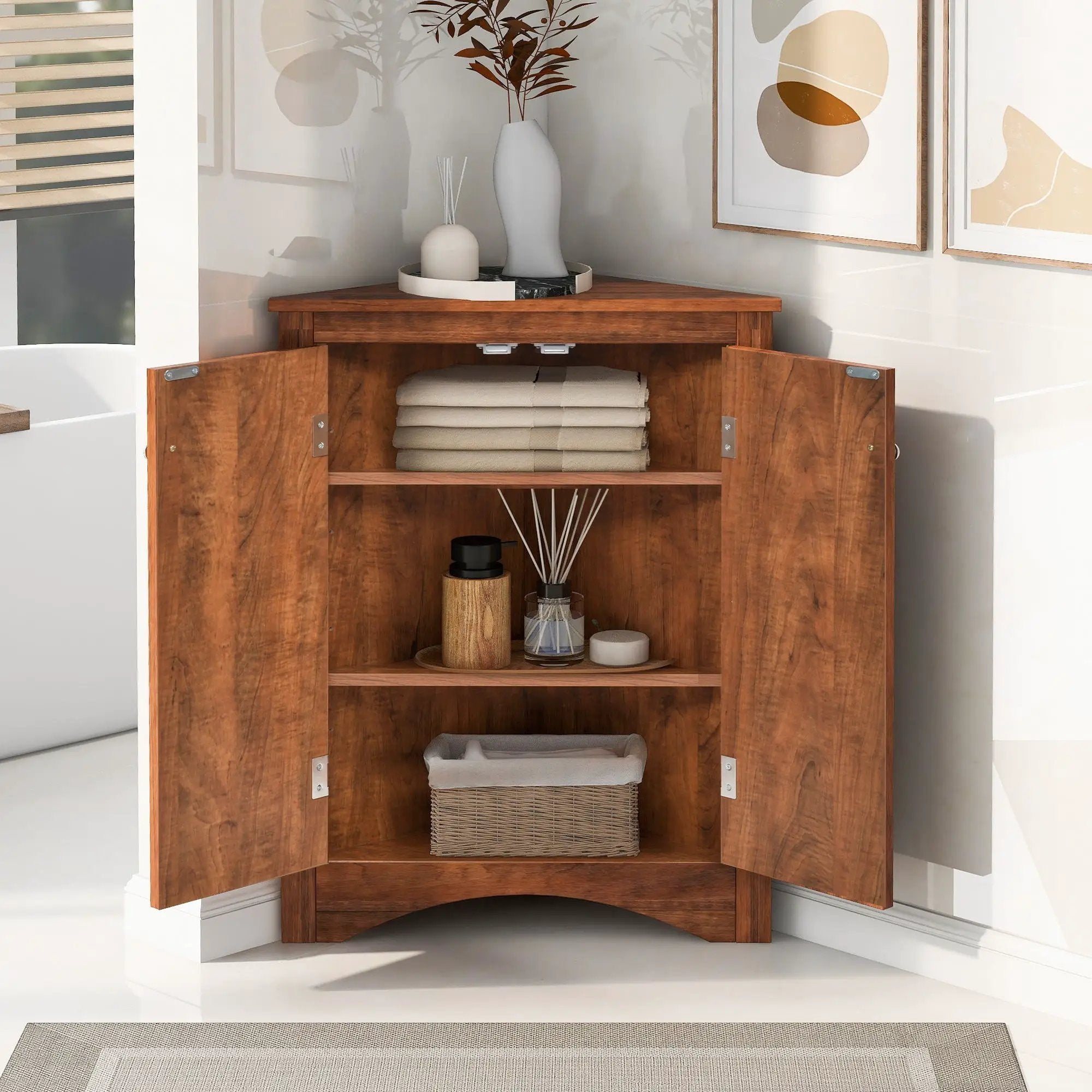 Triangle Bathroom Storage Cabinet With Adjustable Shelves, Freestanding Floor Cabinet For Home Kitchen by Unique Piece Furniture