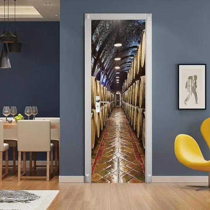 3D Door Stickers Murals Peel and Stick - Wine Cellar - Wallpaper Self-Adhesive Door Decals Removable PVC Waterproof Poster for Bedroom Living Room 30.3" x 78.7" by GreenHaven Gardens