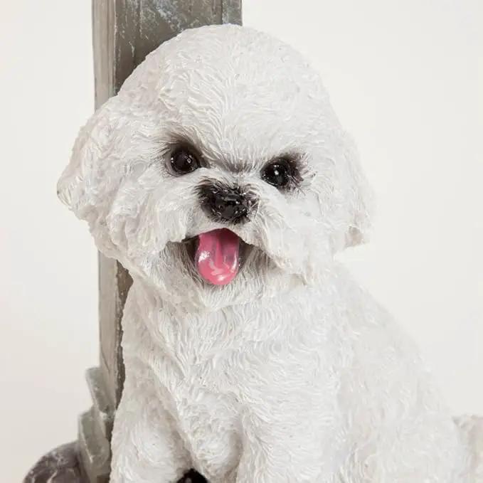 Bits and Pieces-Solar Bichon Lantern-Solar Powered Garden Lantern - Resin Dog Sculpture with LED Light by GreenHaven Gardens