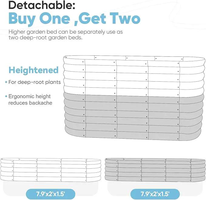 KING BIRD Raised Garden Bed 2.85 ft Tall 9 in 1 Galvanized Planter Garden Box Outdoor for Gardening, Deep Root Vegetables, Flowers 94.5X23.6X34.2 in, Light Blue by GreenHaven Gardens