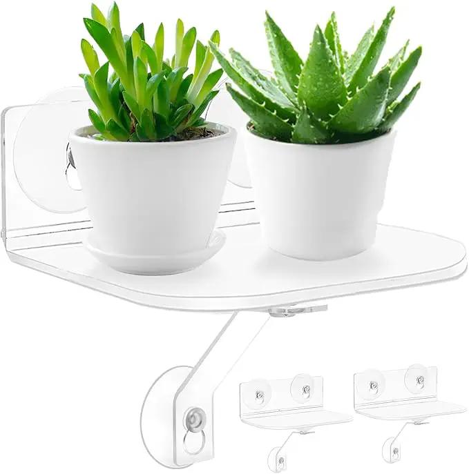 2-Pack Acrylic Window Plant Shelves with Suction Cups & Support Brackets - Rectangle Window Sill Extender for Herb Pots, Succulents, Flower Boxes, Micro Greens | Indoor/Outdoor Use by GreenHaven Gardens
