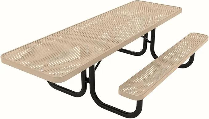 Coated Outdoor Furniture Heavy-Duty Portable ADA-Compliant Outdoor Picnic Table, Punched Steel Patio Dining Furniture Made in America (8ft Rectangular, One-Side Handicap, Tan) by GreenHaven Gardens