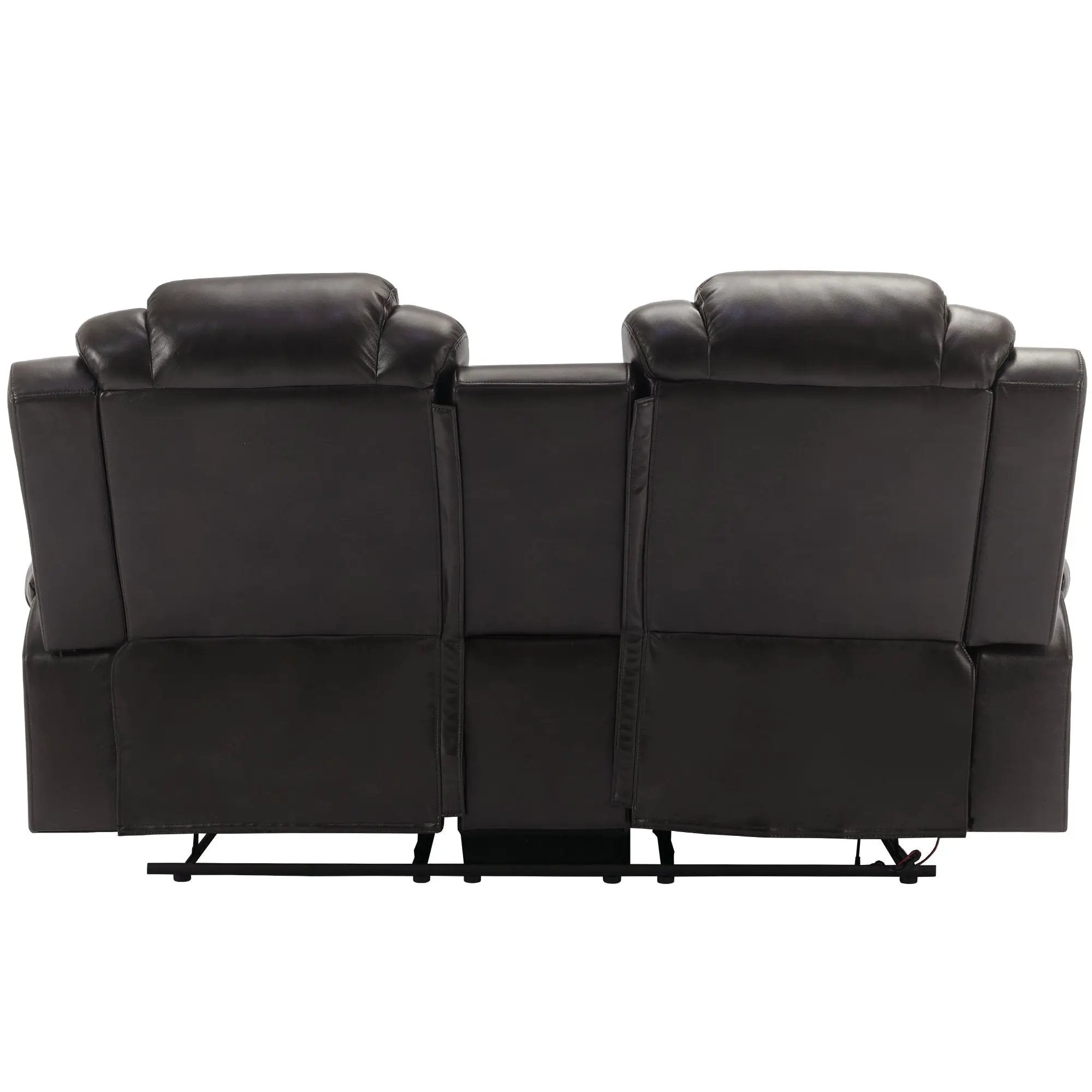 3 Pieces Recliner Sofa Sets Home Theater Seating Manual Recliner Chair & Center Console And LED Light Strip For Living Room - Brown by HouseOfZazla
