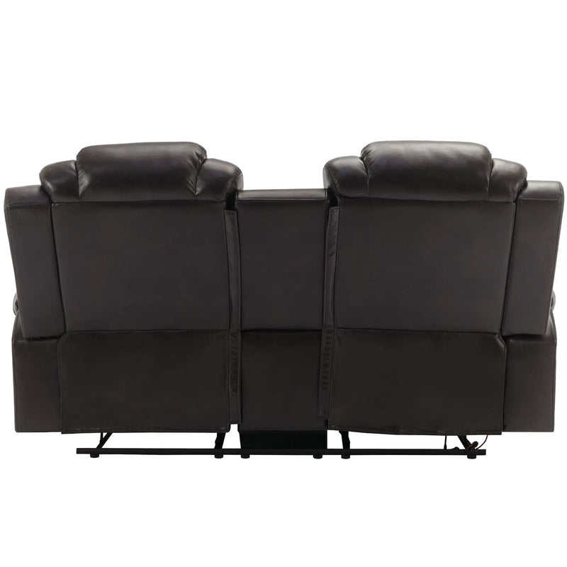 3 Pieces Recliner Sofa Sets Home Theater Seating Manual Recliner Chair & Center Console And LED Light Strip For Living Room - Brown by HouseOfZazla