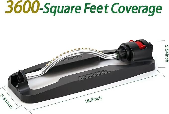 Lawn Sprinkler,Garden Oscillating Sprinkler,17 Brass Nozzles,Heavy Weight Thick and Sturdy Plastics Base with Metal Blocks,Up to 3600 Square Feet,Stable and Durable. by GreenHaven Gardens