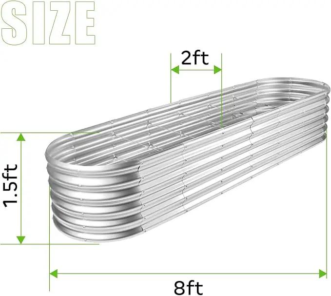 Land Guard 8×2×1.5ft Galvanized Raised Garden Bed Kit, Raised Garden Boxes Outdoor, Oval Metal Raised Garden Beds for Vegetables, Silver by GreenHaven Gardens