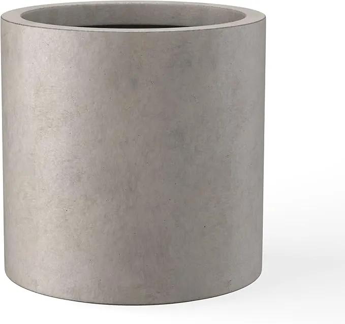Kante 12.6" Dia Round Concrete Planter, Modern Style Large Cylindrical Plant Pot with Drainage Hole and Rubber Plug for Indoor Outdoor Patio, Weathered Concrete by GreenHaven Gardens