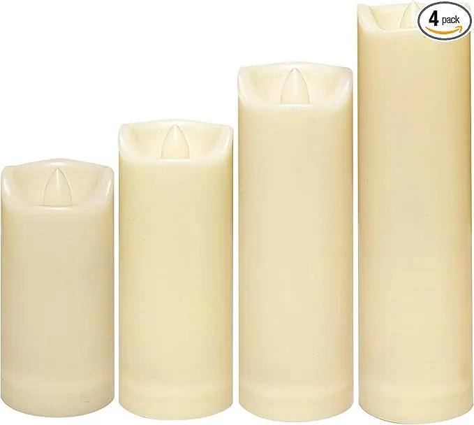 CANDLE CHOICE Waterproof Outdoor Battery Operated Flameless Candles with Auto Timer Flickering Plastic Resin Electric LED Slim Pillar Lights for Lantern Patio Garden Wedding Party Decorations 4 Pack by GreenHaven Gardens