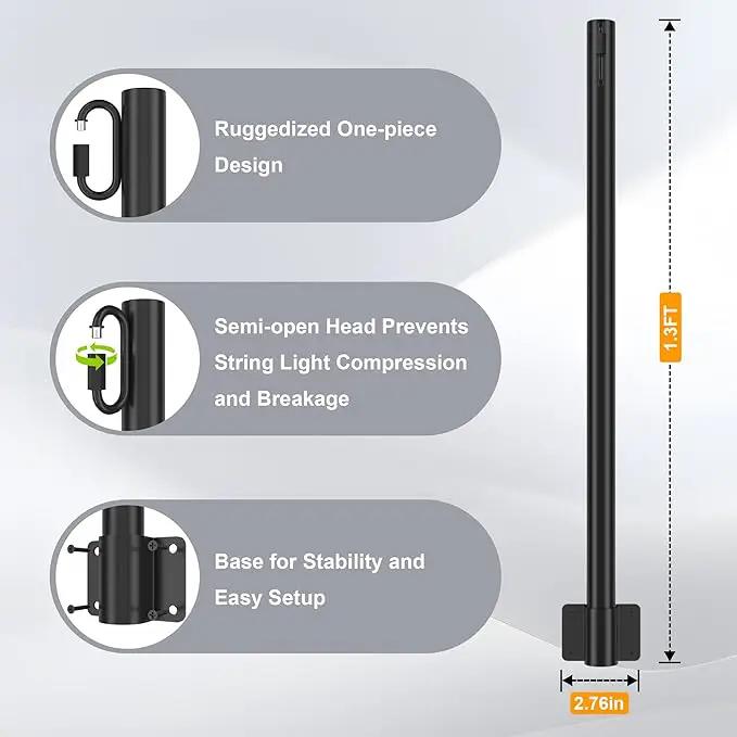 Suchtale 4 Pack 1.3 FT String Light Poles, Suspension Outdoor Fence Post Lights with Clip and Bracket, Outside String Lights Hanging, Wall Mounting Stand for Patio Garden Backyard Wedding Party, Black by GreenHaven Gardens