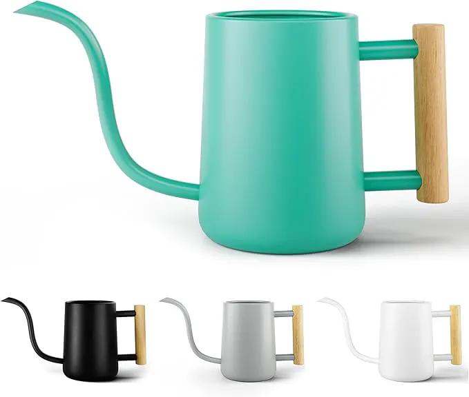 35 oz Metal Small Indoor Watering Can with Long Spout & Real Wood Handle for House Plants, Succulents, Cacti & Seedlings - Green Long Spout Watering Can Indoor Plants - Stylish, Gentle Flow, No Spills by GreenHaven Gardens